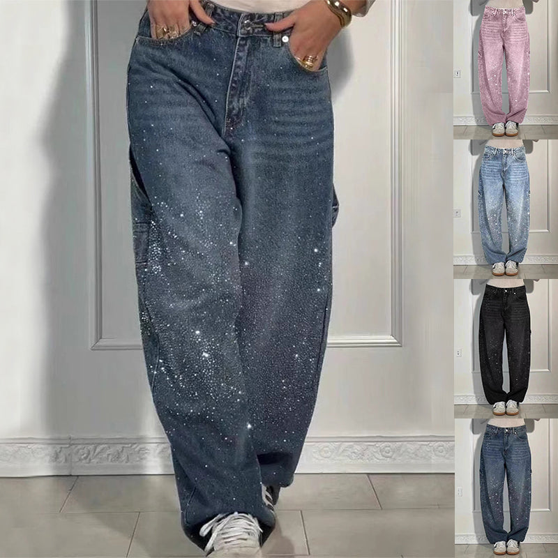 High-Waist Shiny Wide-Leg Straight Jeans - view 5