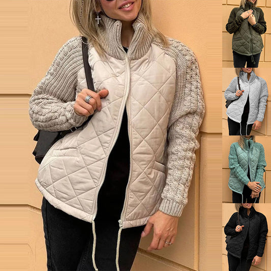 Stand Collar Zip-Up Knit Jacket – main view | My Dressing Room