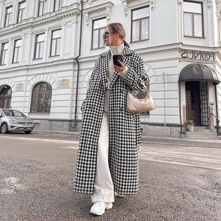 Houndstooth Long Trench Coat - view 1