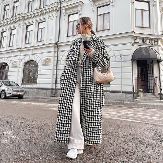 Houndstooth Long Trench Coat - view 1