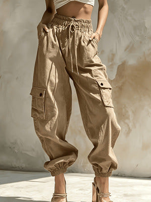 Khaki Drawstring Loose-Fit Cargo Pants - view 2