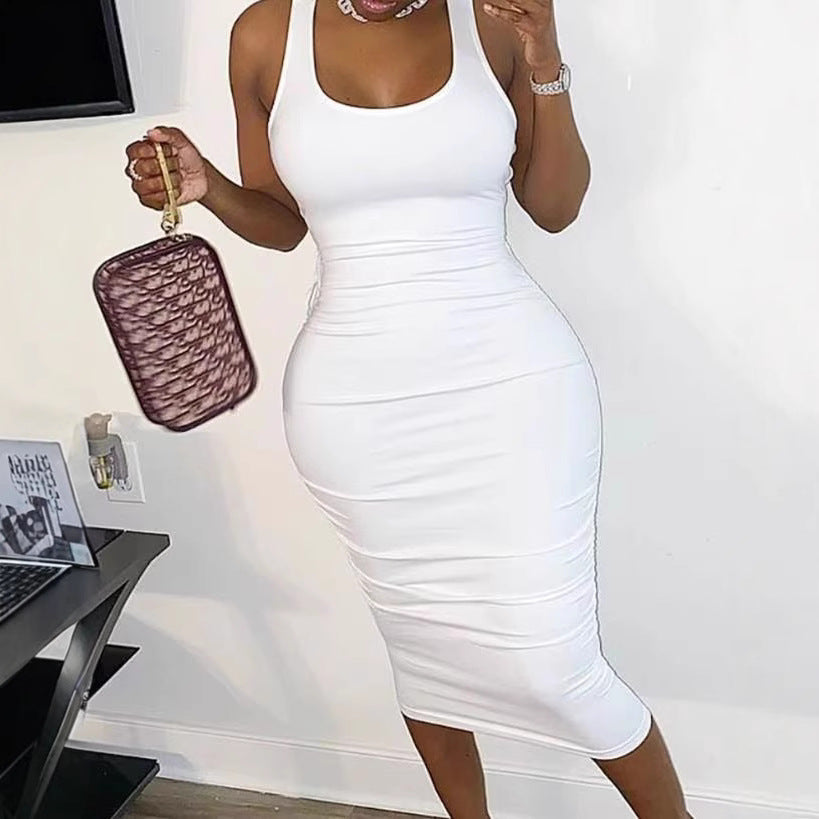 Sleeveless Bodycon Midi Dress in White – main view