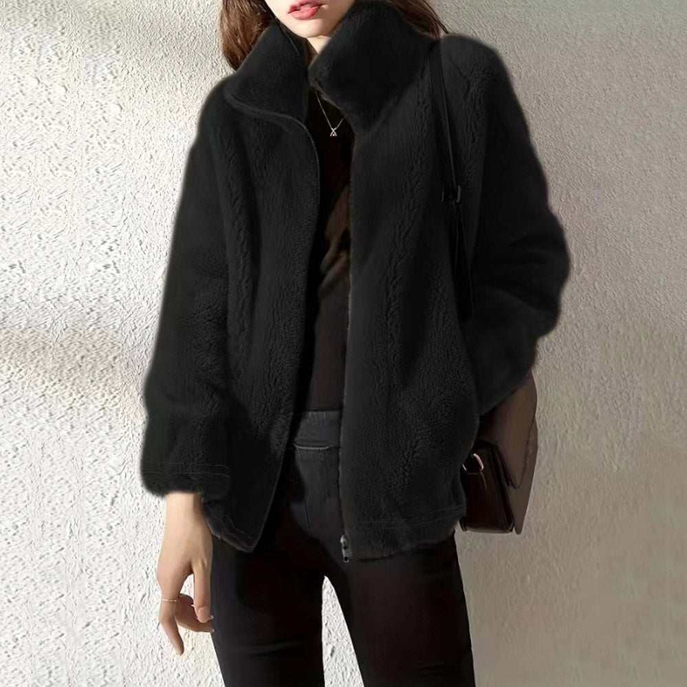 Fleece High-Neck Cardigan Sweater – view 11 of 11 | My Dressing Room