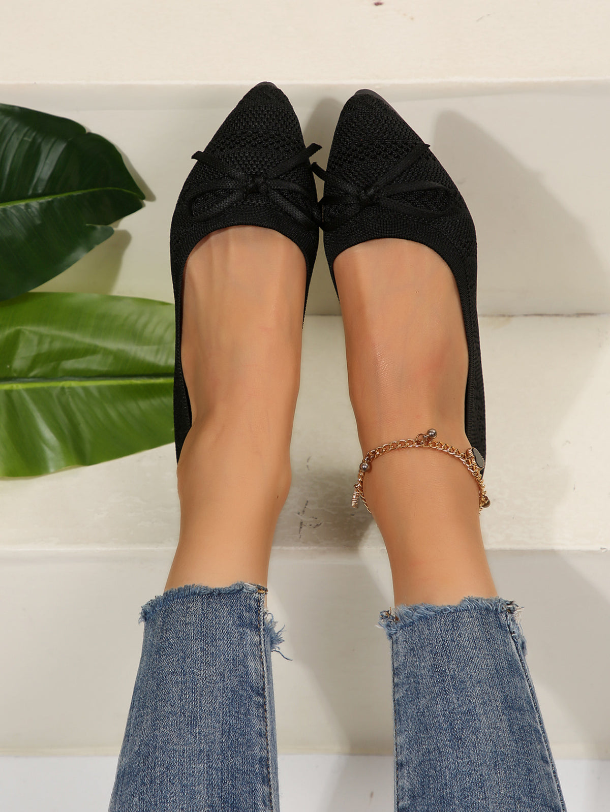 Bow Knit Pointed-Toe Flats - view 1