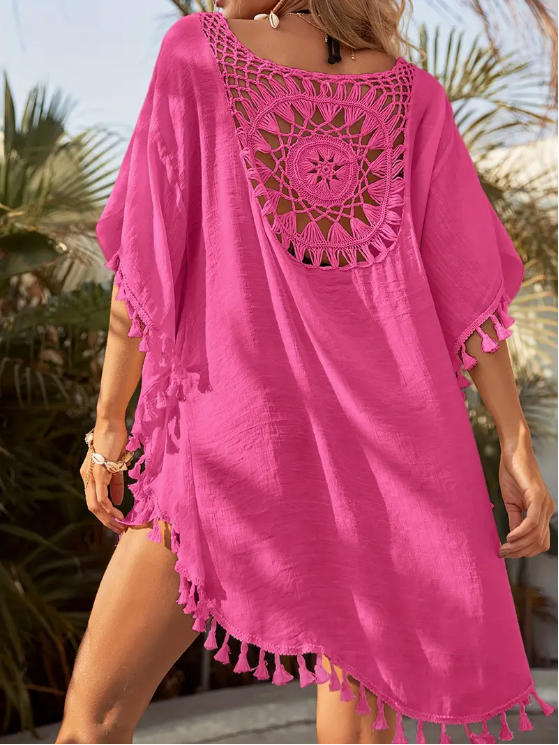 Crochet Lace Tassel Beach Cover-Up Dress - view 1
