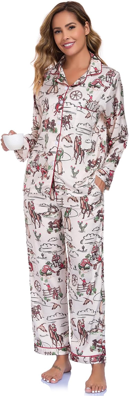 Button-Down Lapel Pajama Set with Pocket - view 1
