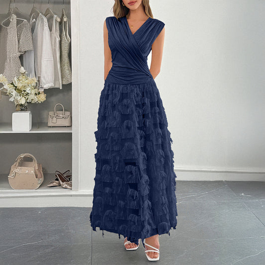 Stitched A-Line Commute Dress in Sapphire Blue – main view
