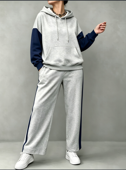 Color Block Hoodie and Wide-Leg Sweatpants Set - view 1