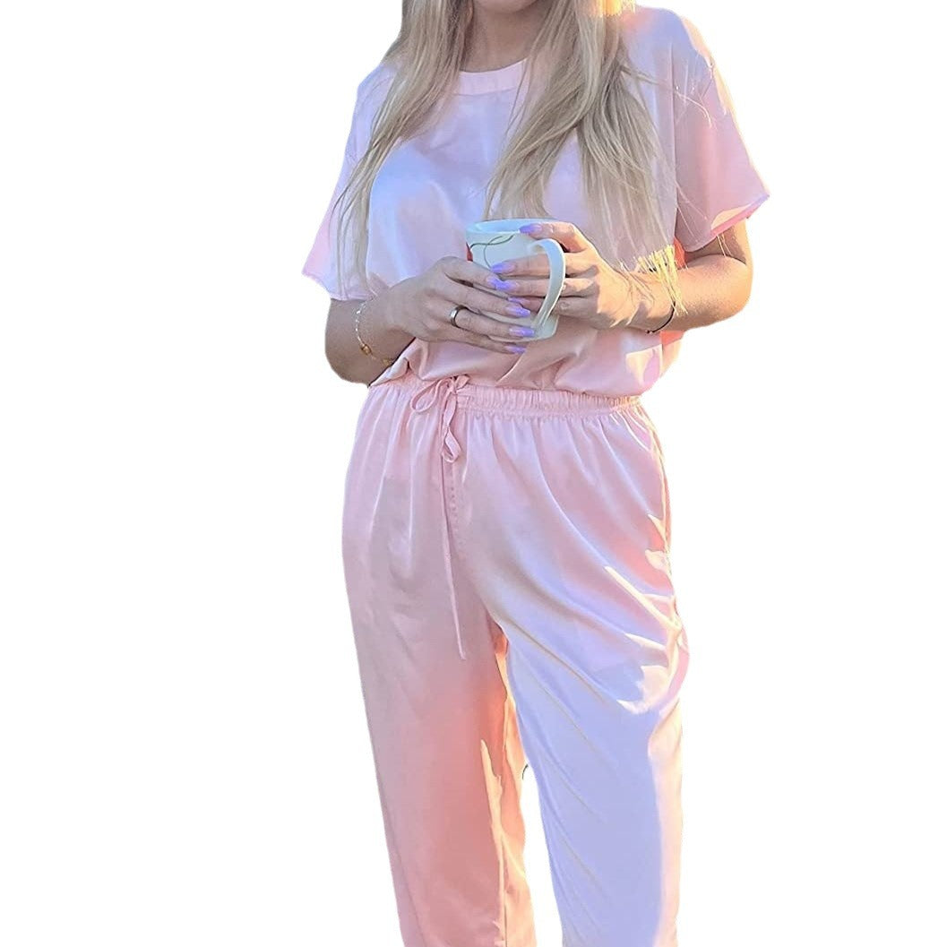 Satin Short-Sleeve Pajama Set with Long Pants - view 5