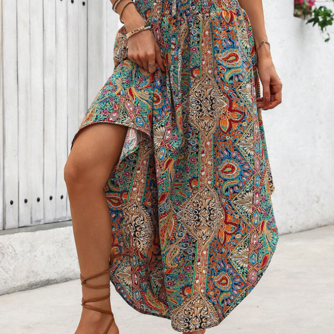 Boho Asymmetric Print Maxi Skirt - view 5