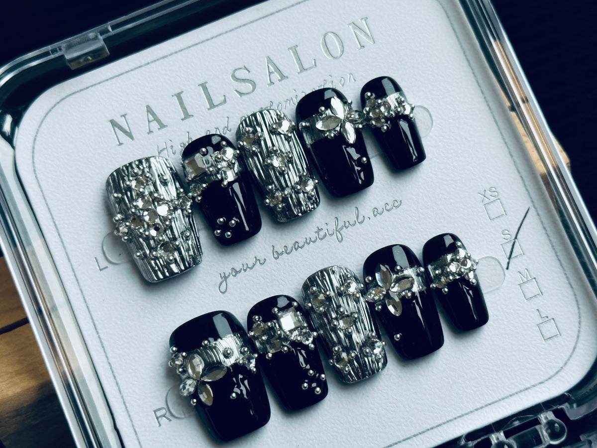 Black & White Textured Press-On Nails (10 pcs) - view 1