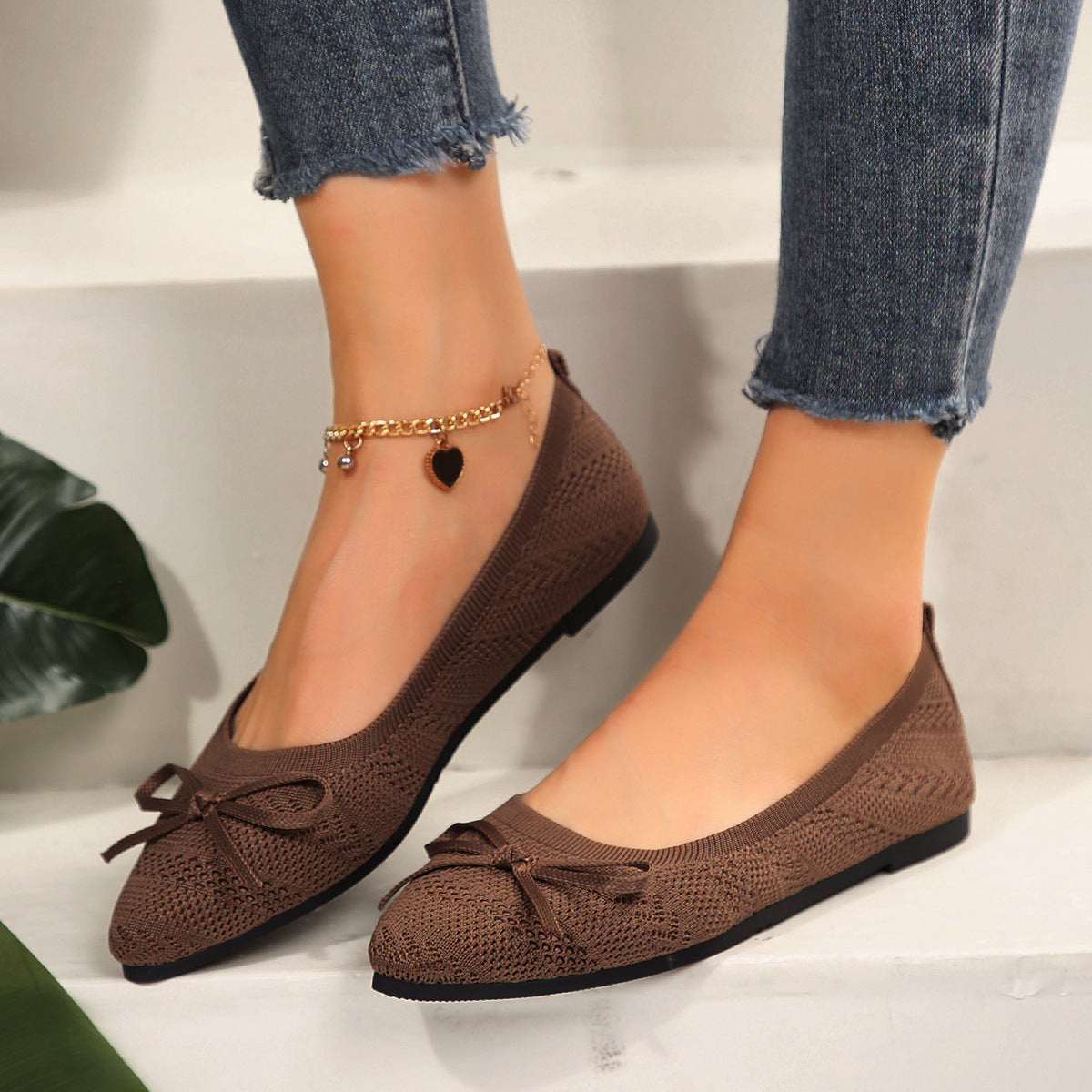 Bow Knit Pointed-Toe Flats - view 2