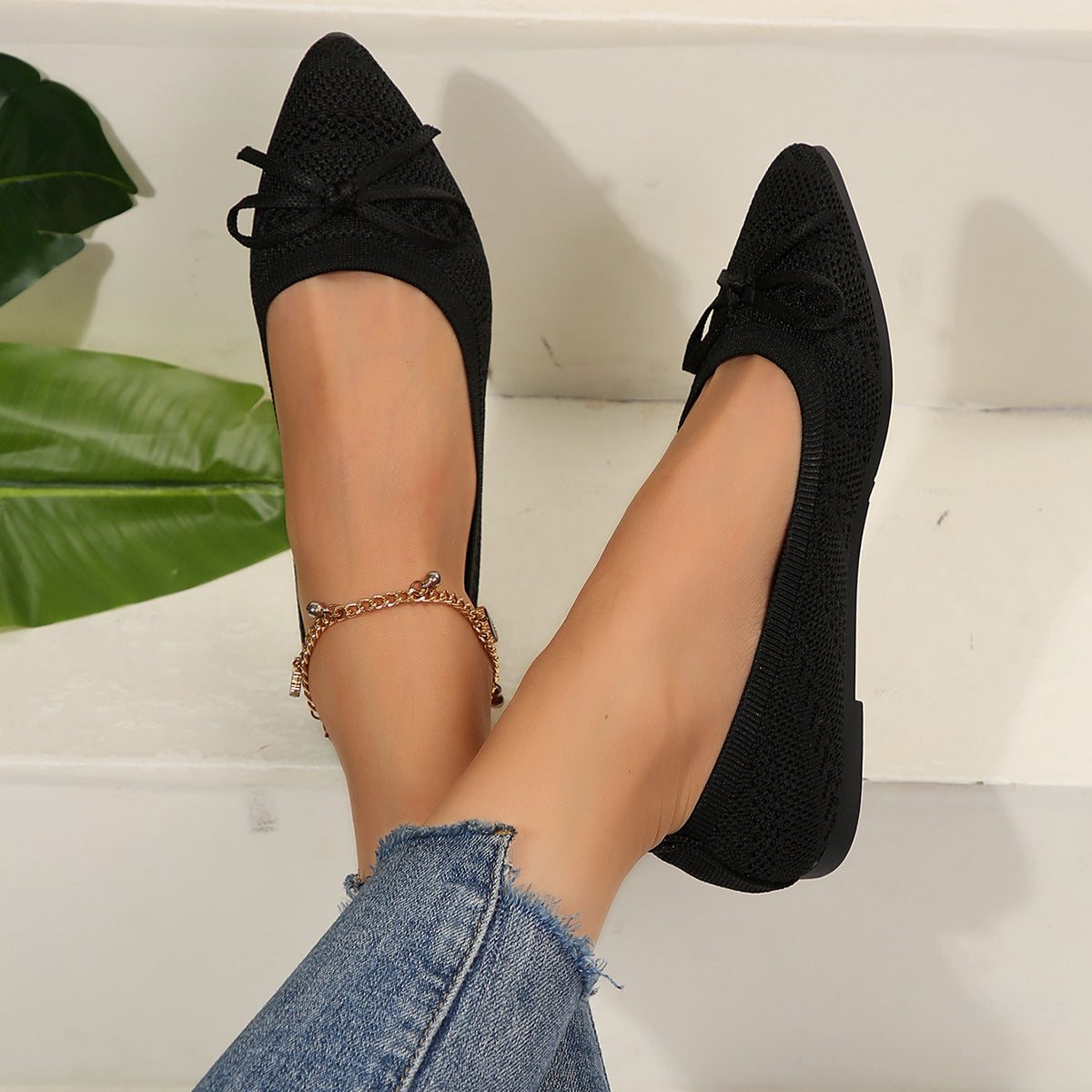 Bow Knit Pointed-Toe Flats - view 3