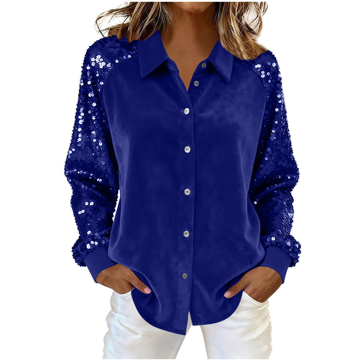 Sequin Long-Sleeve Button Blouse - view 3