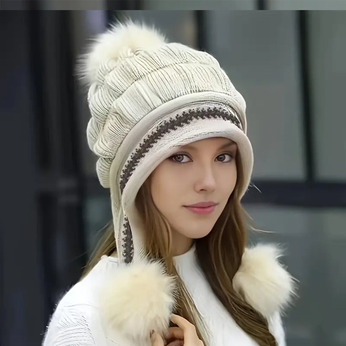 Cozy Fleece-Feel Ear-Flap Pom-Pom Beanie – view 2 of 27 | My Dressing Room