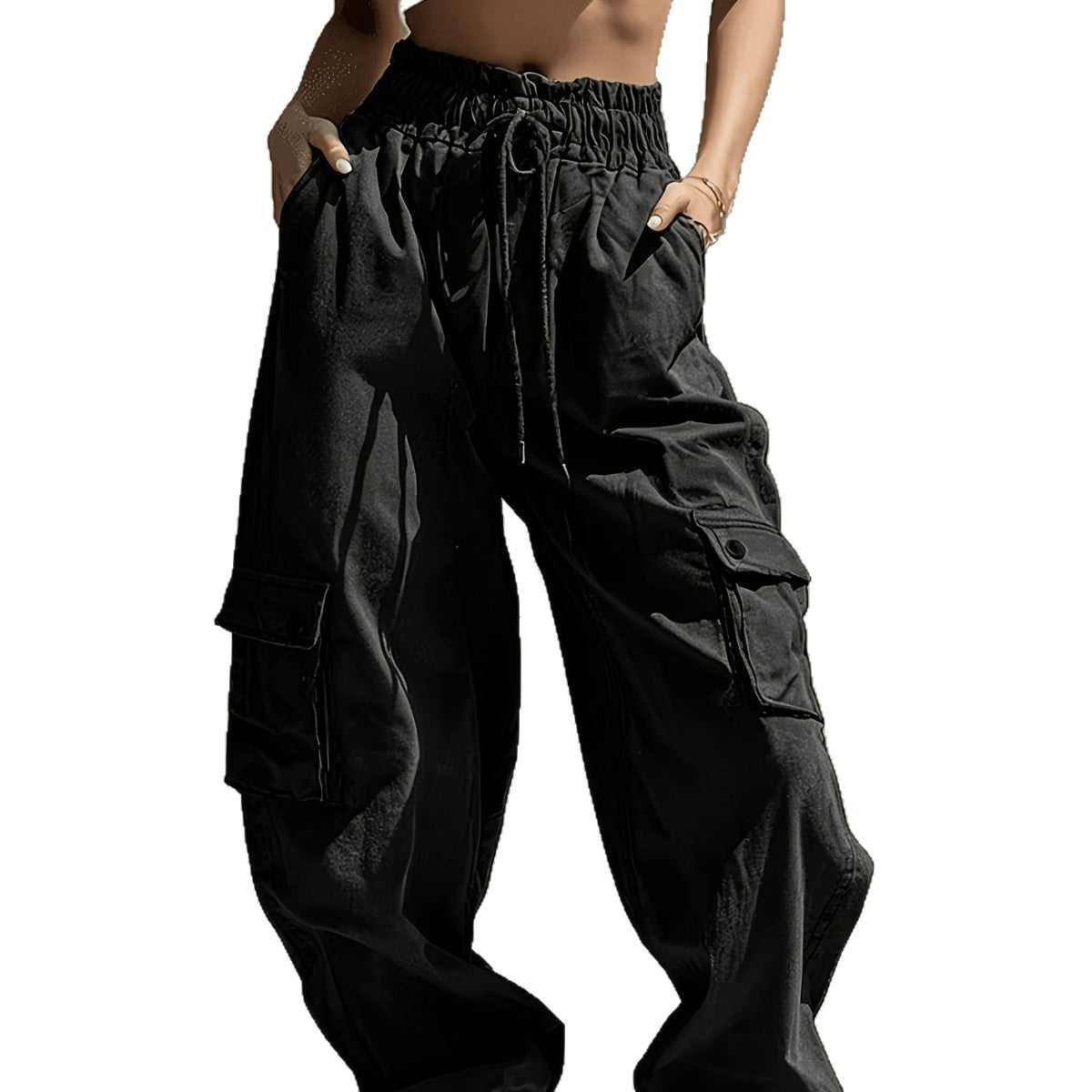 Khaki Drawstring Loose-Fit Cargo Pants - view 6