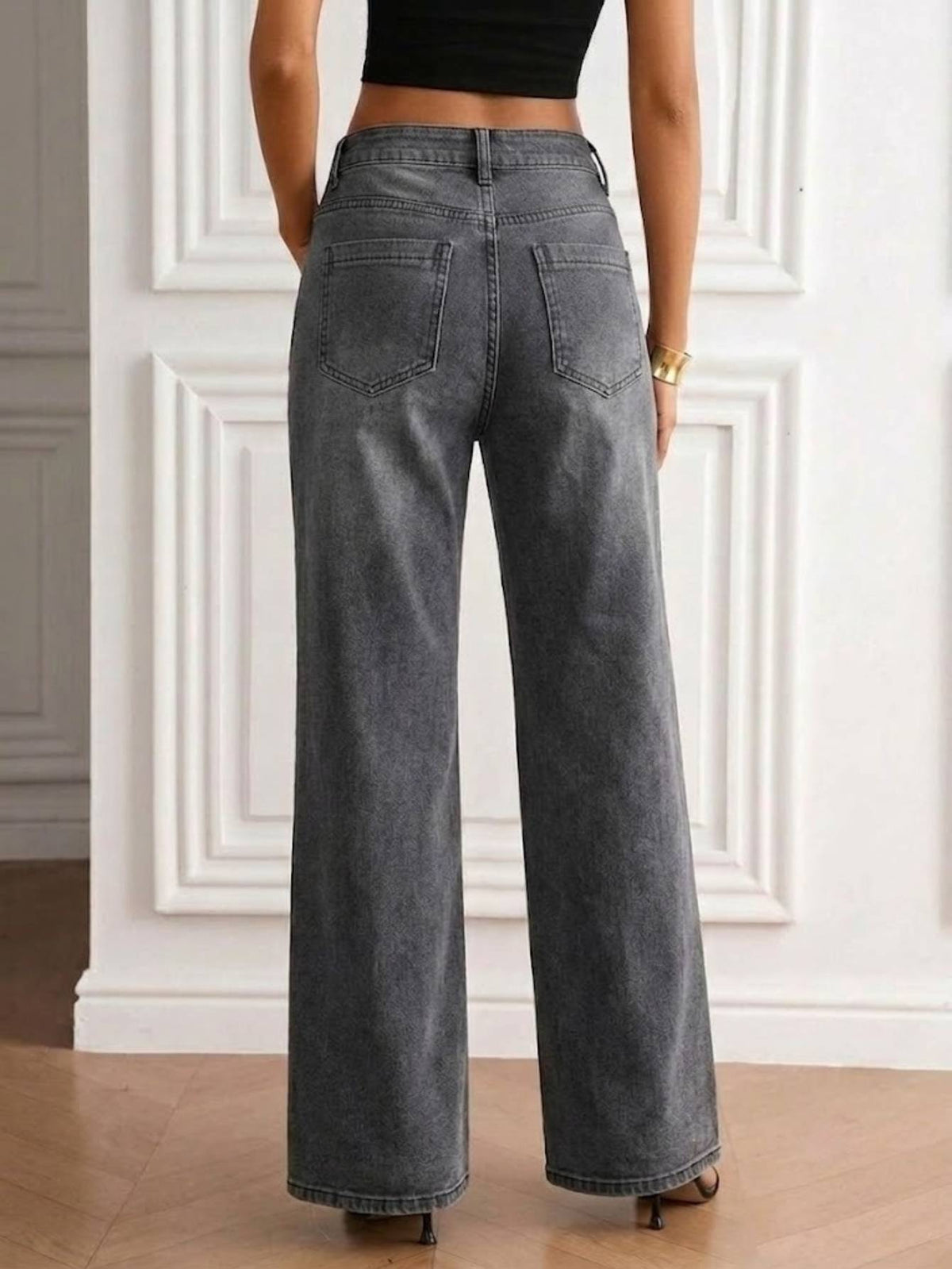 Gray High-Waist Wide-Leg Jeans – view 2 of 6 | My Dressing Room