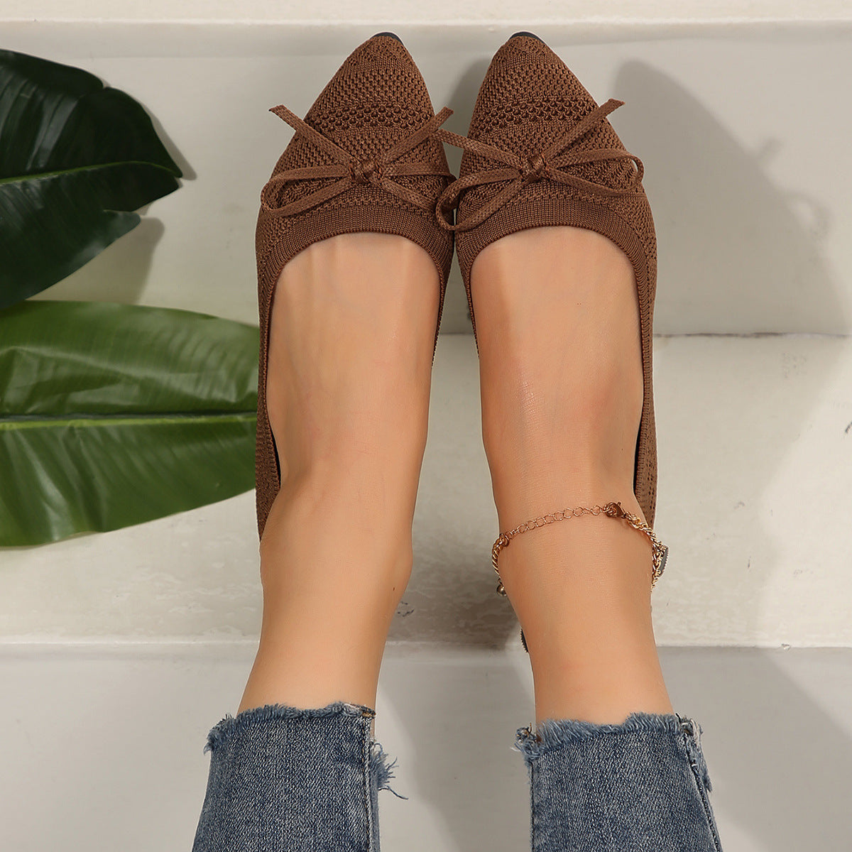 Bow Knit Pointed-Toe Flats - view 5