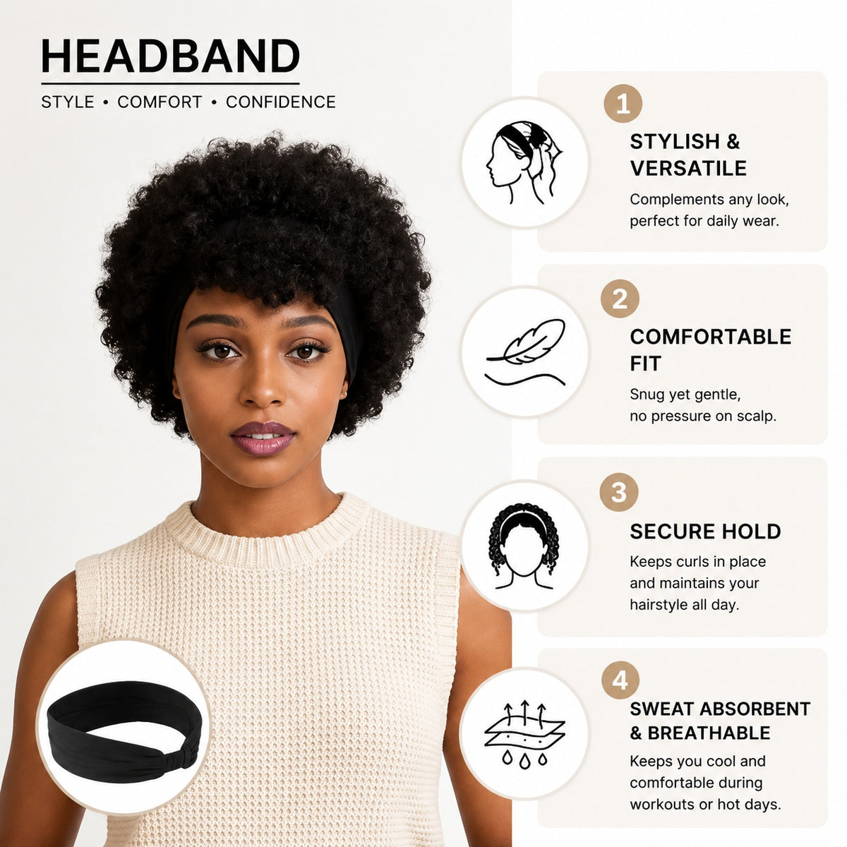 Afro Kinky Curly Headband Wig, Wear and Go – main view | My Dressing Room