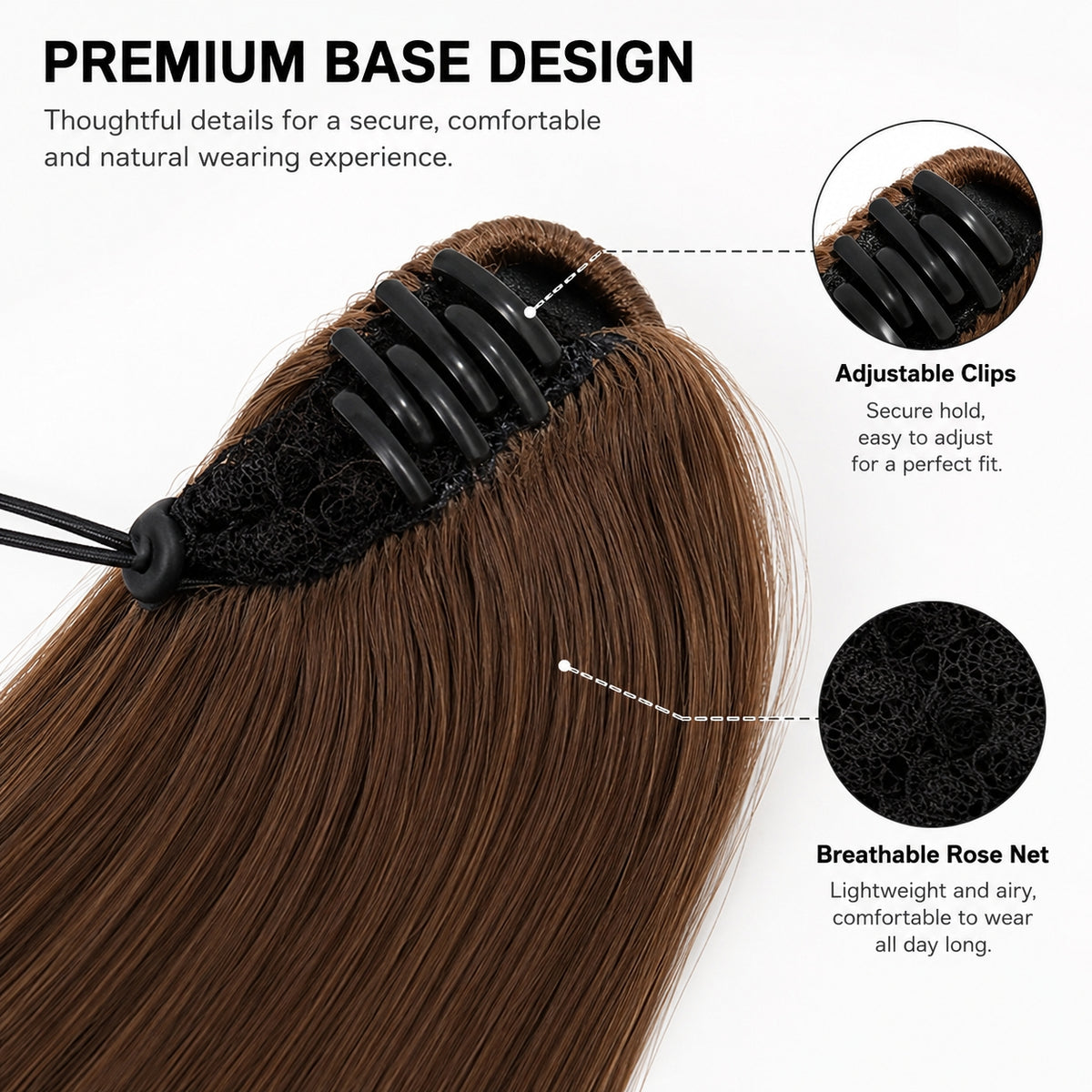 Straight Drawstring Ponytail Extension, Ombre Brown – view 5 of 8 | My Dressing Room