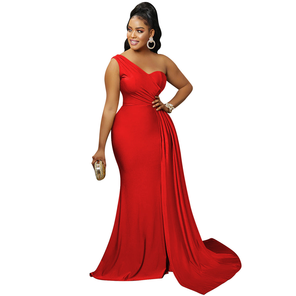One-Shoulder Bodycon Maxi Dress in Red – view 5 of 13