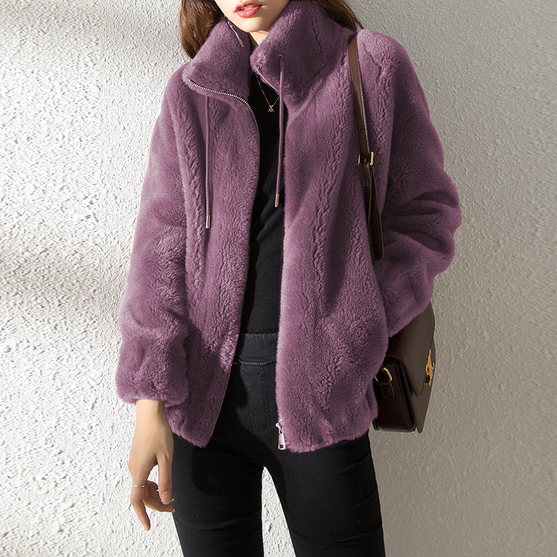 Fleece High-Neck Cardigan Sweater – view 7 of 11 | My Dressing Room