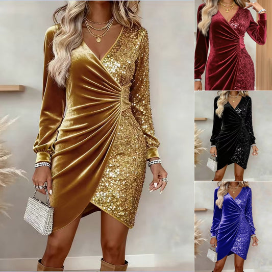 Sequin V-Neck Party Bodycon Dress – main view | My Dressing Room