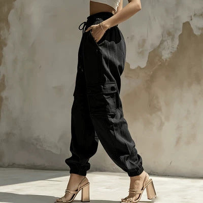 Khaki Drawstring Loose-Fit Cargo Pants - view 5