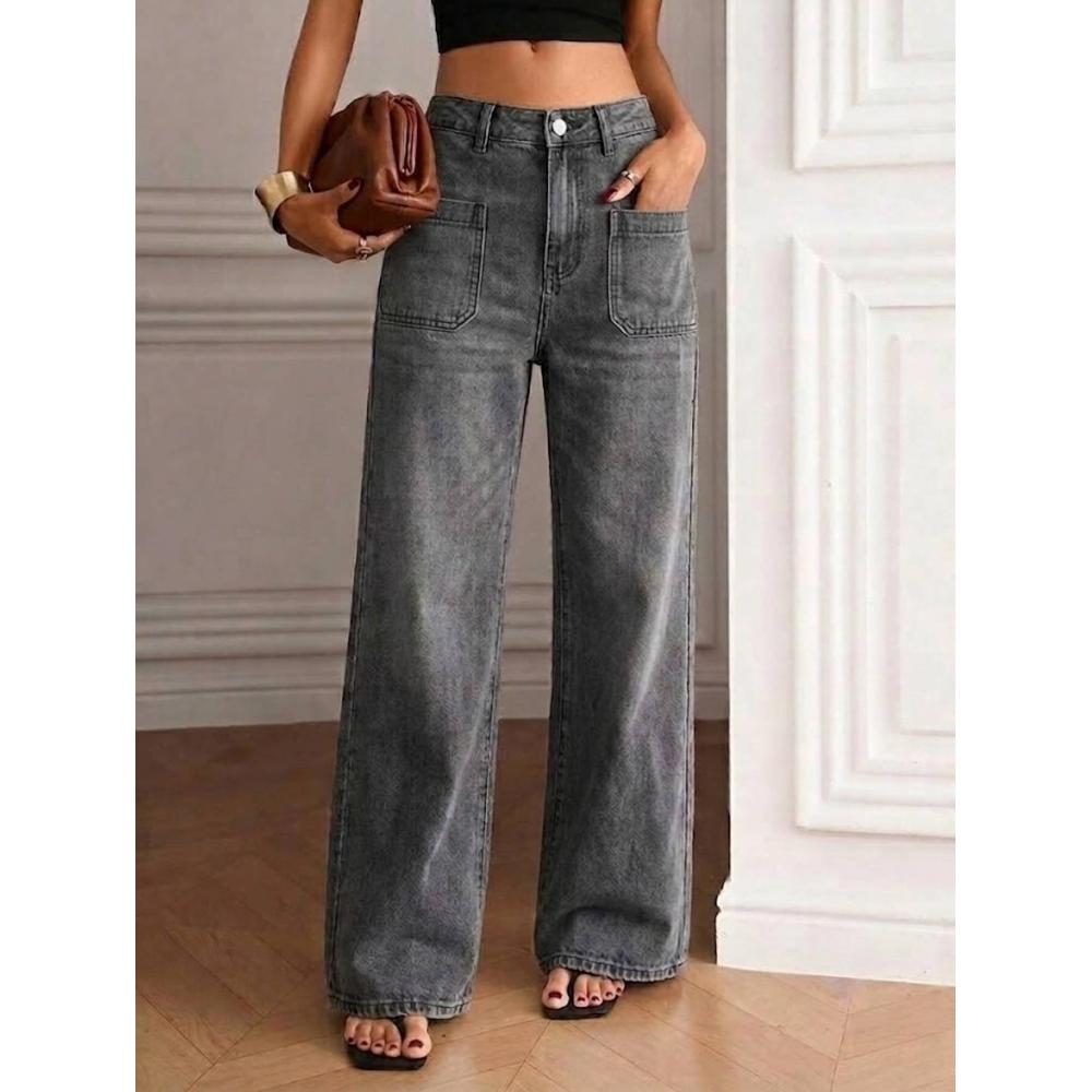 Gray High-Waist Wide-Leg Jeans – view 5 of 6 | My Dressing Room