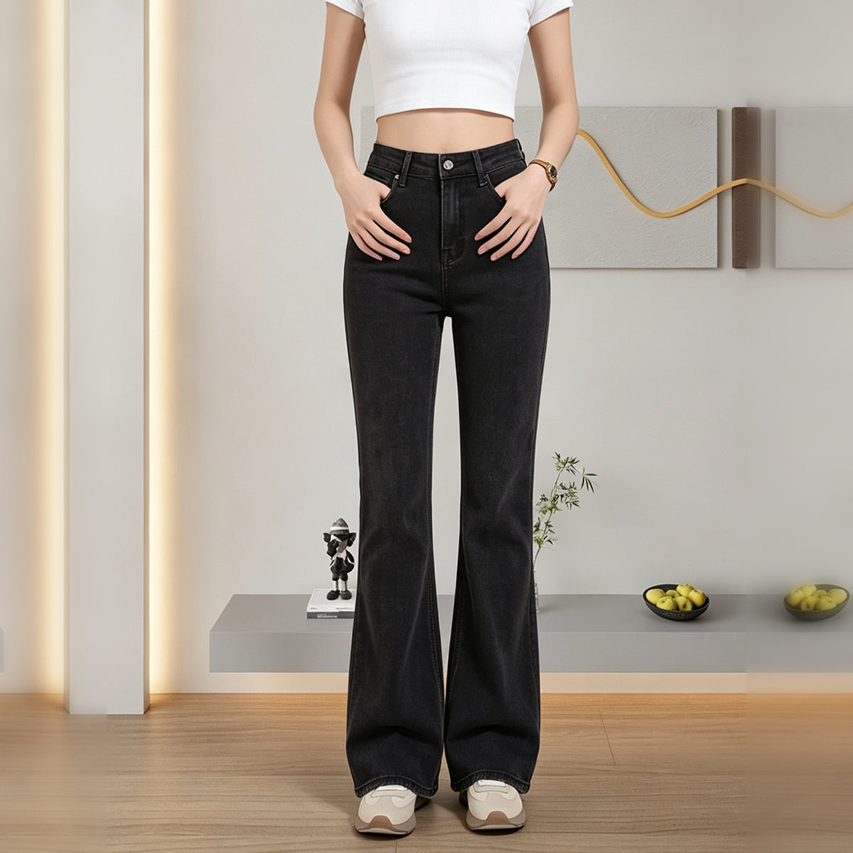 Black High-Waist Stretch Flare Jeans - view 5