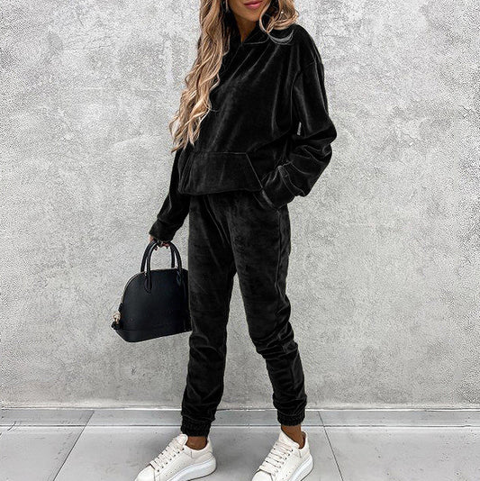 Plush Velour-Look Hoodie Tracksuit Set - view 1