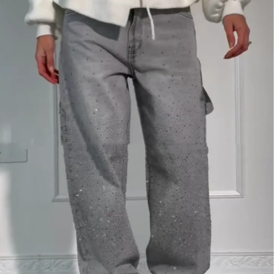 High-Waist Shiny Wide-Leg Straight Jeans - view 1