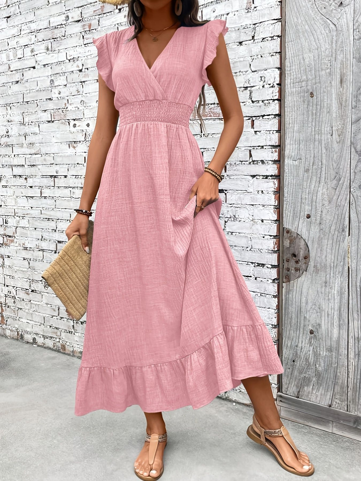 Sleeveless Ruched Beach Midi Dress in Pink – view 4 of 6