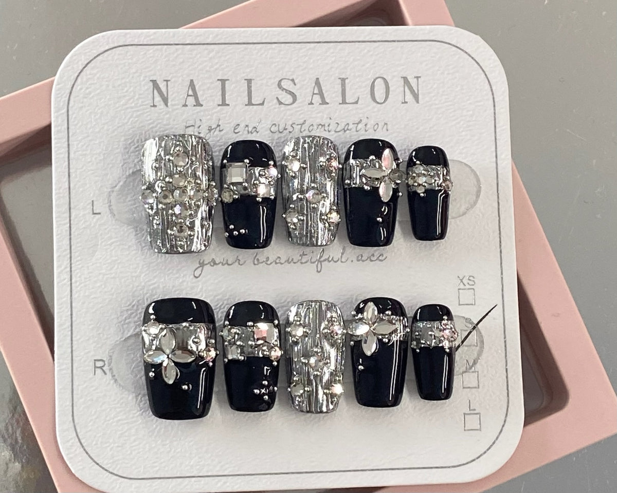 Black & White Textured Press-On Nails (10 pcs) - view 2