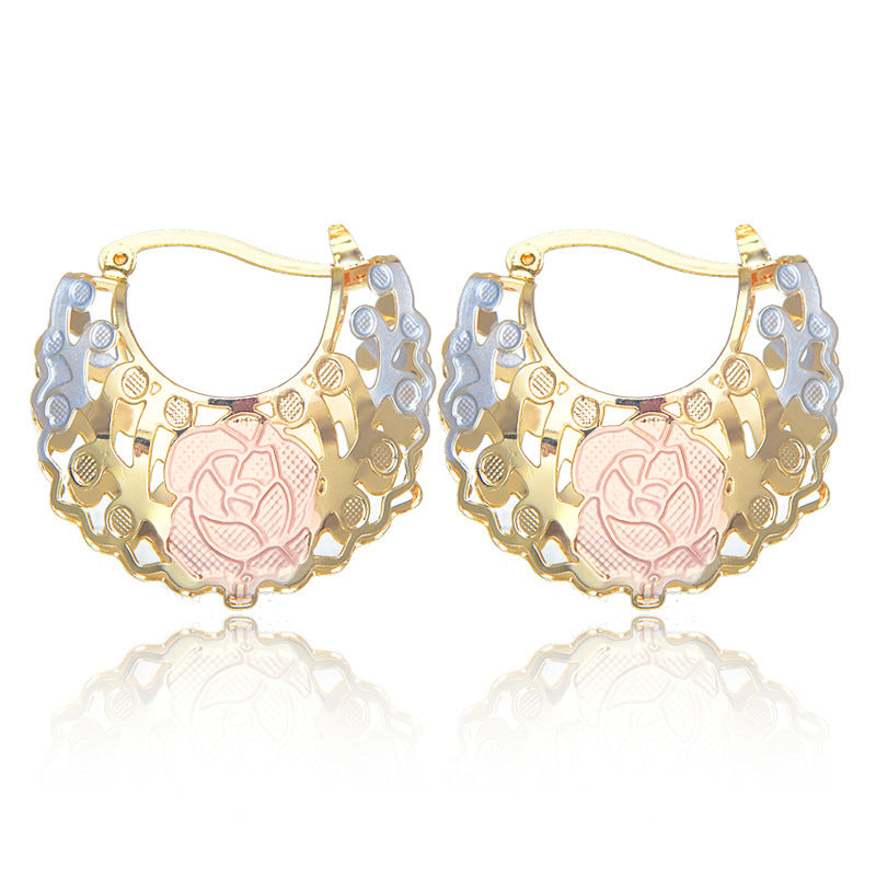 Hollow Rosette Hoop Earrings - view 4