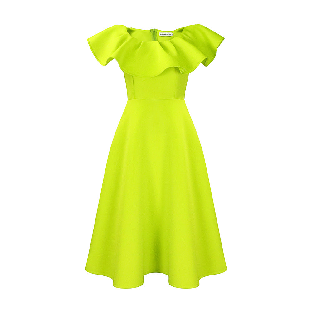 Elegant Ruffle Dress in Fruit Green – view 3 of 6