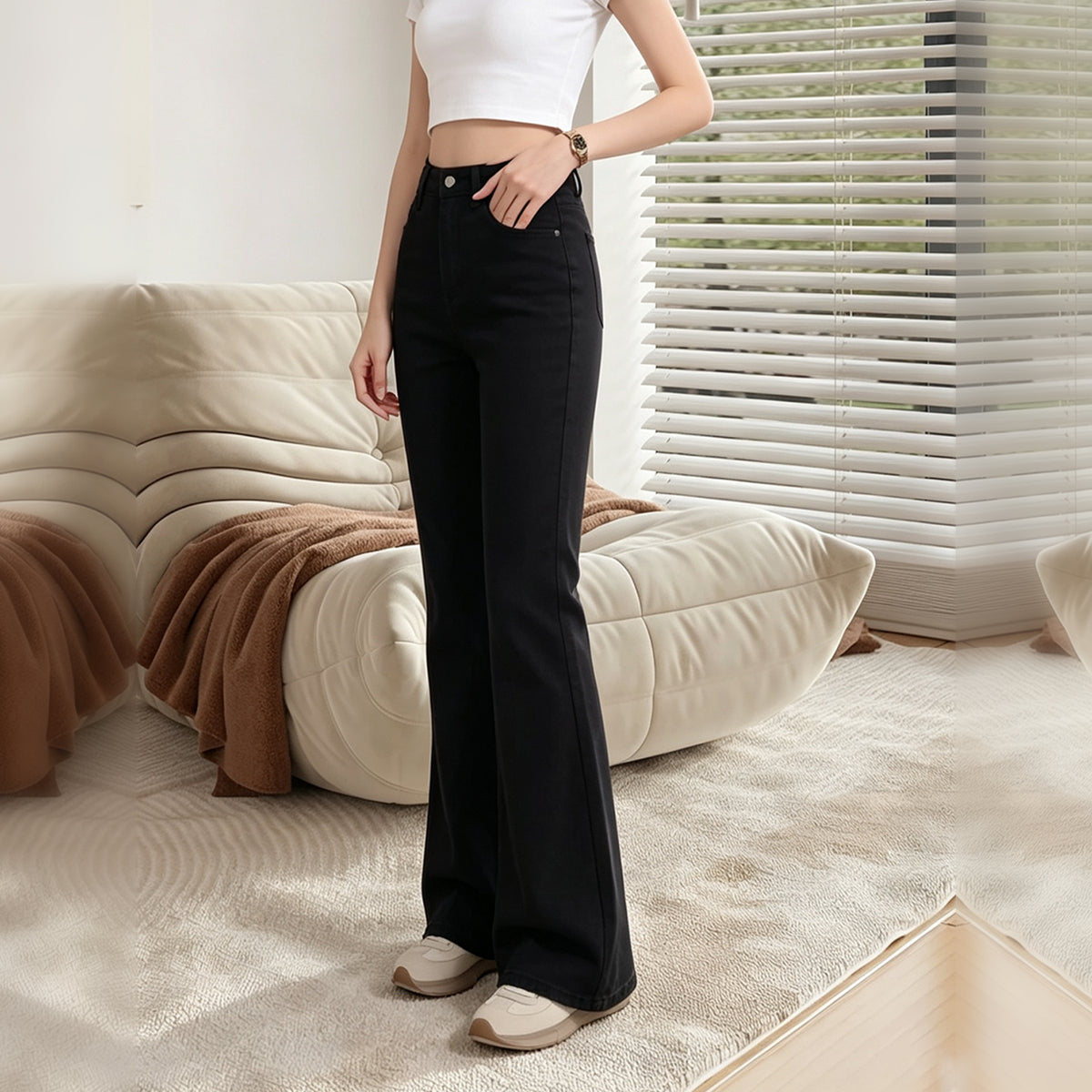 Fleece-Lined High-Waist Bootcut Jeans - view 4