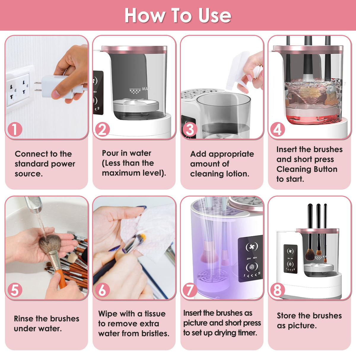 4 In 1 Electric Makeup Brush Cleaner USB Powered Automatic Brush Blender Machine With Timer Digital Display Cleaning Drying UV Disinfection Brush Storage For All Types Of Brushes Valentines Day Gift – view 9 of 10 | My Dressing Room
