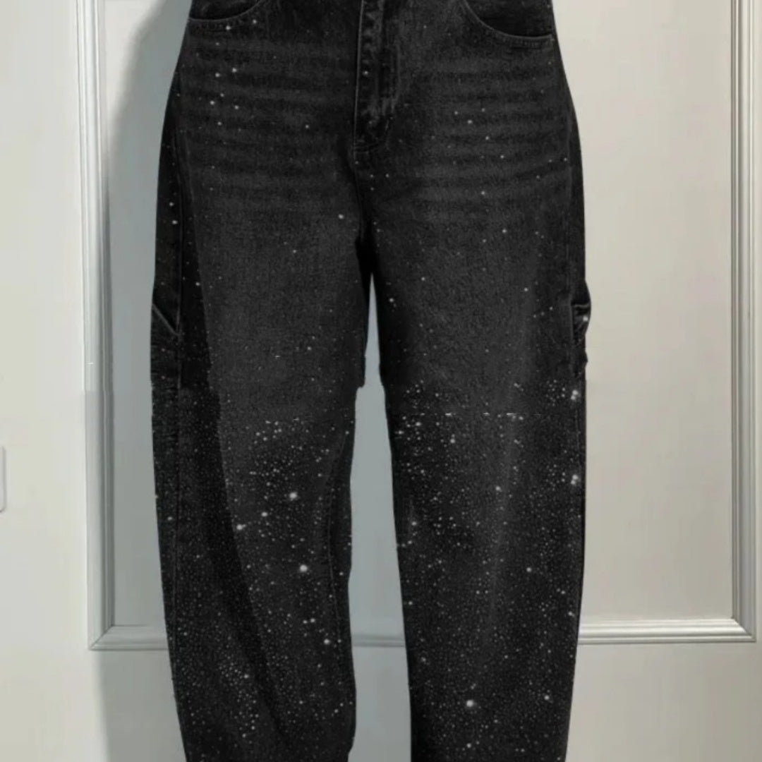 High-Waist Shiny Wide-Leg Straight Jeans - view 4