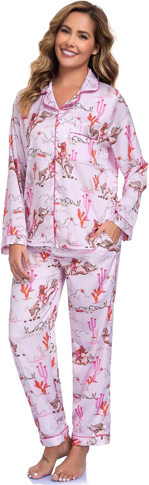 Button-Down Lapel Pajama Set with Pocket - view 2