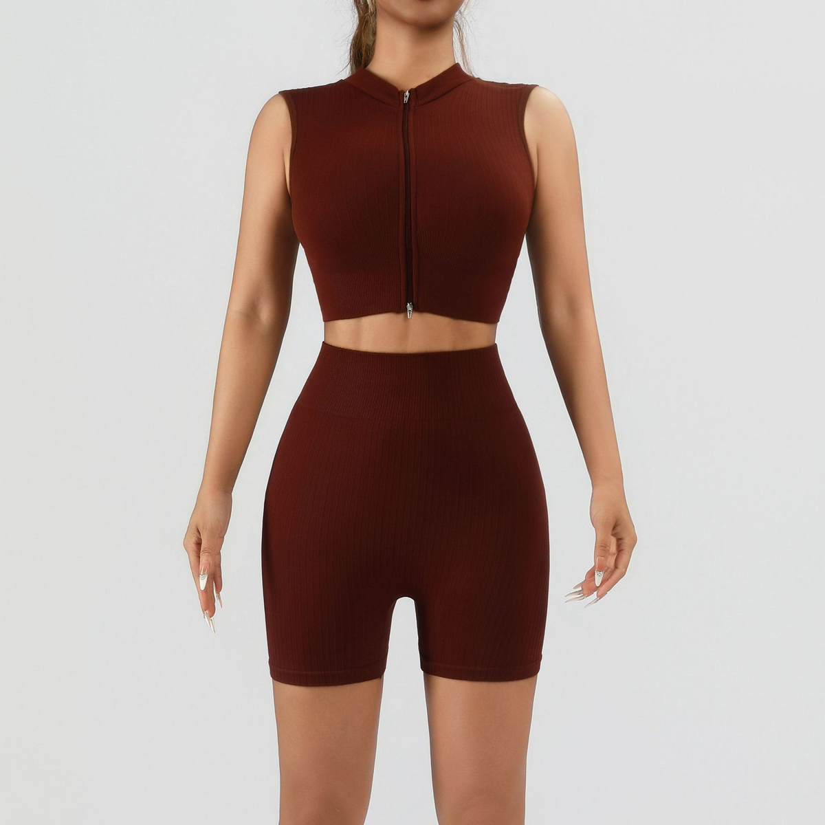 Zip Tank and High-Waist Shorts Workout Set - view 6