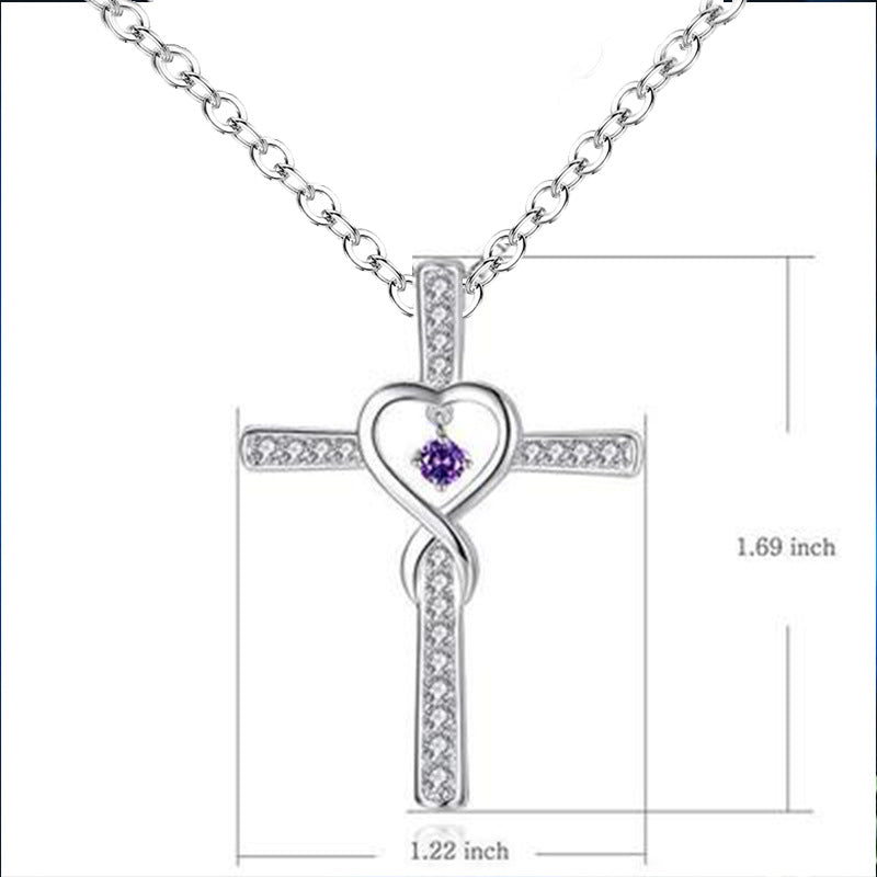 Infinity Love God We Trust Christian Cross Birthstone Crystal Pendant Necklace Colour Gems Zircon Heart Necklace Women Jewelry – view 6 of 10 | My Dressing Room