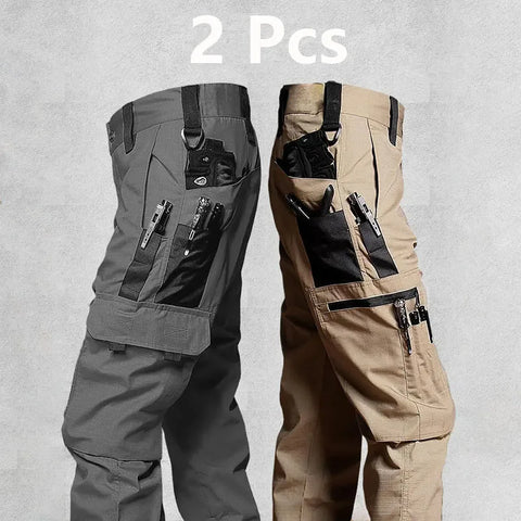 2Pcs  Men's Tactical Pants Outdoor Work Casual Cargo Trousers Waterproof Multi-pocket Wear-Resistant Outdoor Training Trousers