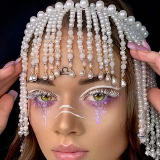 Stonefans New Pearl Tassel Hair Chain Designer Braids Ornaments Jewelry Bling Weddings Headband Accessories Hat Bridal Headpiece
