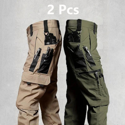 2Pcs  Men's Tactical Pants Outdoor Work Casual Cargo Trousers Waterproof Multi-pocket Wear-Resistant Outdoor Training Trousers