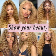 Wiggogo Honey Blonde Curly Human Hair Colored Wig Deep Wave 13X6 Hd Lace Front 100% Human Hair Wigs 13X4 Lace Frontal Wig