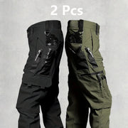 2Pcs  Men's Tactical Pants Outdoor Work Casual Cargo Trousers Waterproof Multi-pocket Wear-Resistant Outdoor Training Trousers