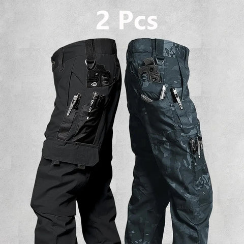 2Pcs  Men's Tactical Pants Outdoor Work Casual Cargo Trousers Waterproof Multi-pocket Wear-Resistant Outdoor Training Trousers