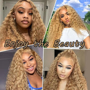 Wiggogo Honey Blonde Curly Human Hair Colored Wig Deep Wave 13X6 Hd Lace Front 100% Human Hair Wigs 13X4 Lace Frontal Wig