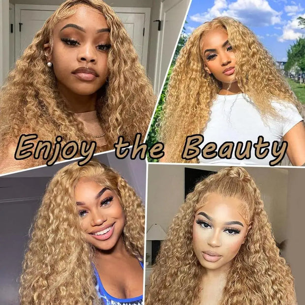 Wiggogo Honey Blonde Curly Human Hair Colored Wig Deep Wave 13X6 Hd Lace Front 100% Human Hair Wigs 13X4 Lace Frontal Wig